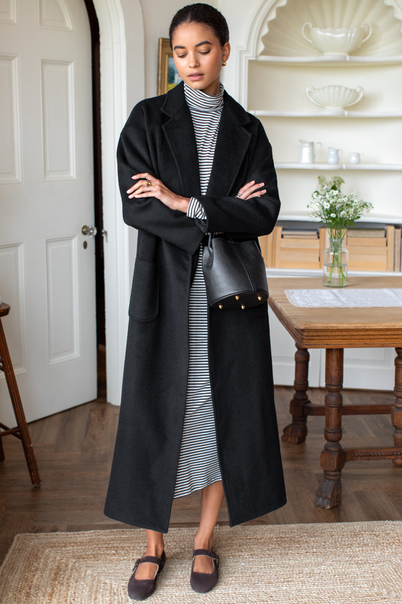 Little Turtleneck Midi Dress - Charcoal + Ivory Stripe