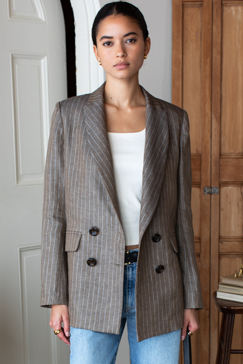 Longsleeve Lee Jacket - Chamoisee Pinstripe Linen