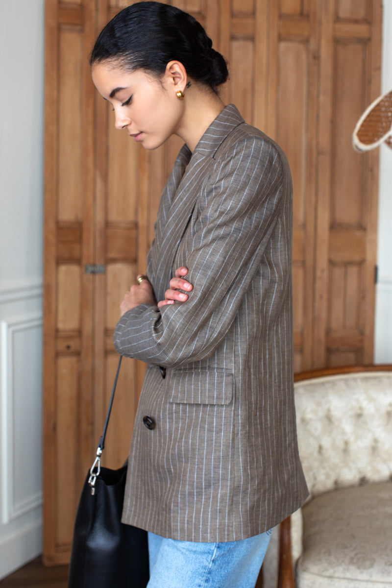 Longsleeve Lee Jacket - Chamoisee Pinstripe Linen