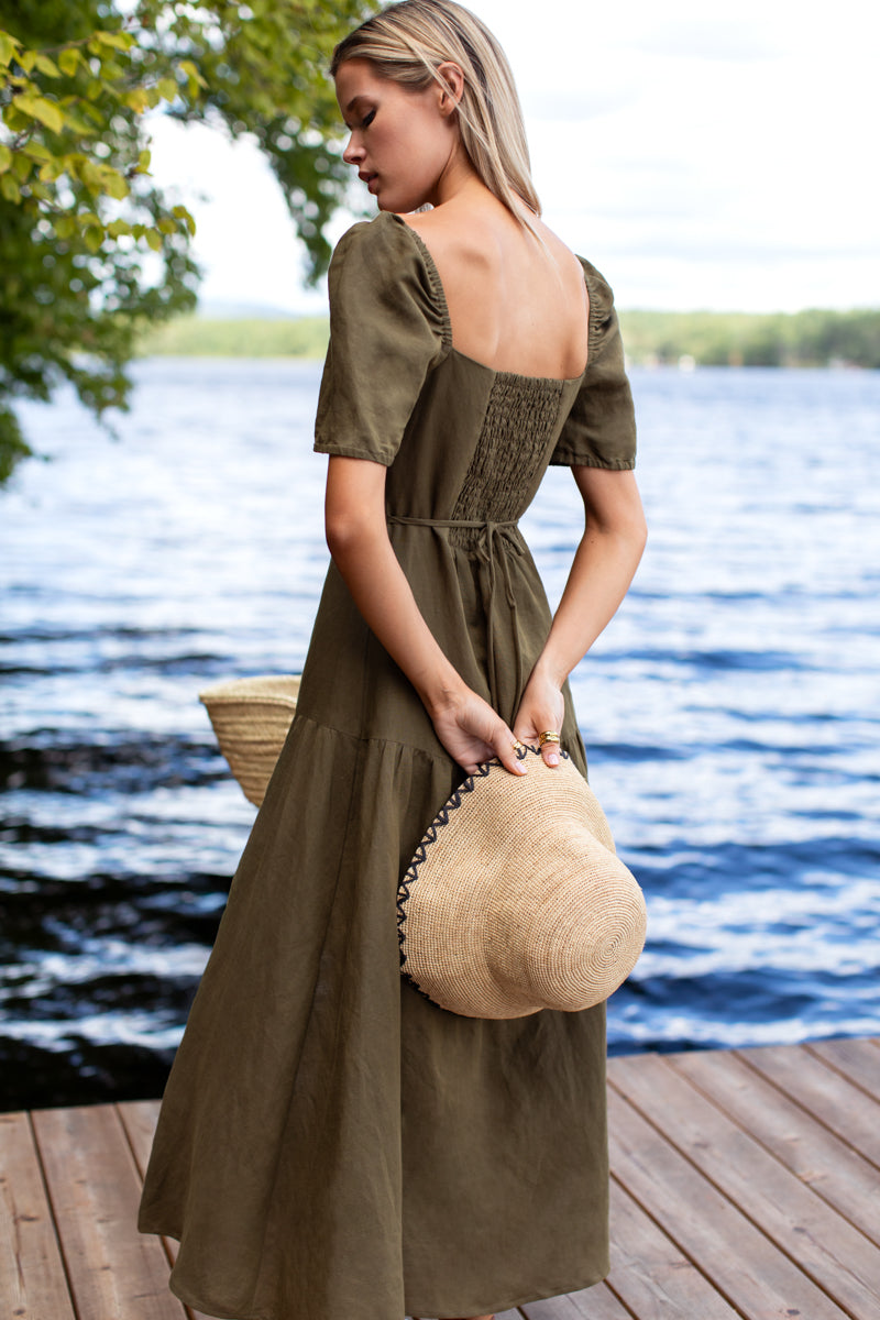 olive green dress linen Lucia Olive Linen Dress
