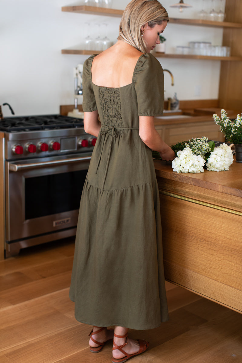 basque green dress Louise Shortsleeve Basque Dress