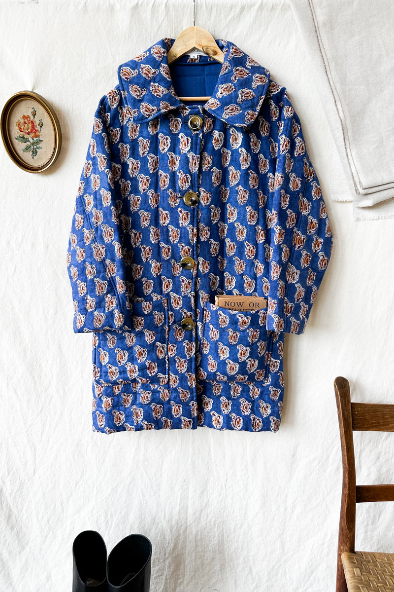 Camp Coat - Blue Paisley Flowers Linen