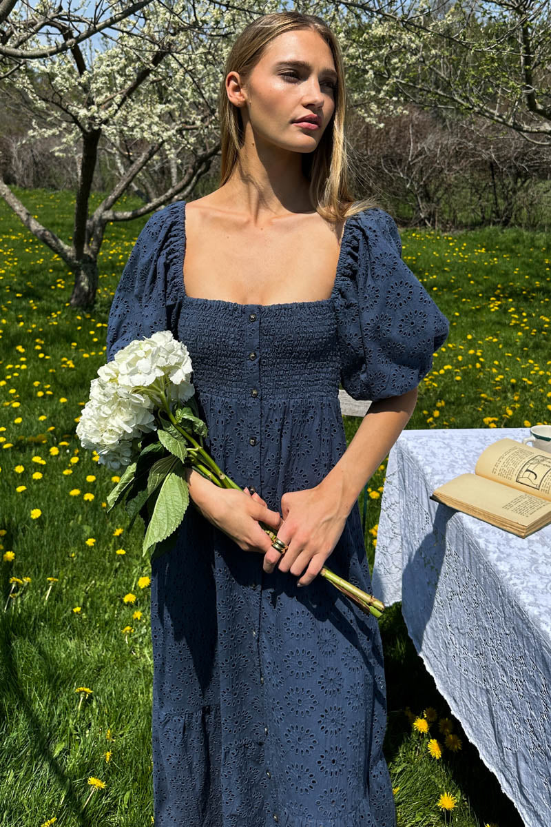 Santiago 4 Maxi Dress - Blue Indigo Eyelet
