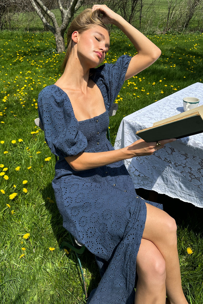 Santiago 4 Maxi Dress - Blue Indigo Eyelet