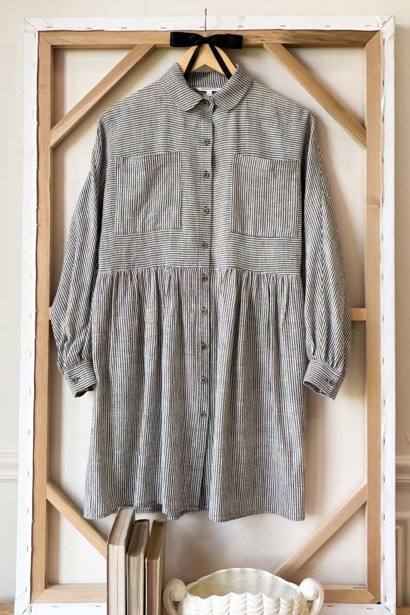 Boxy Dress - Charcoal Stripe