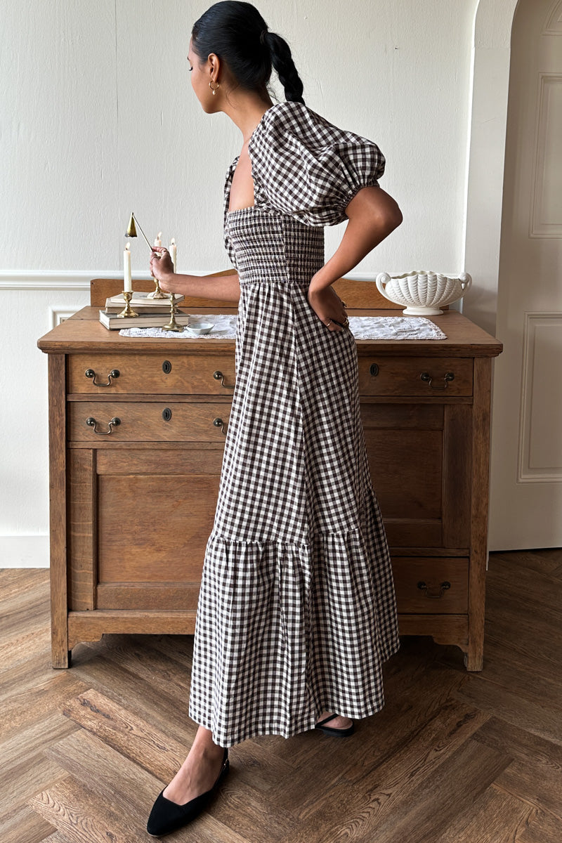 Santiago 4 Maxi Dress - Cocoa Gingham