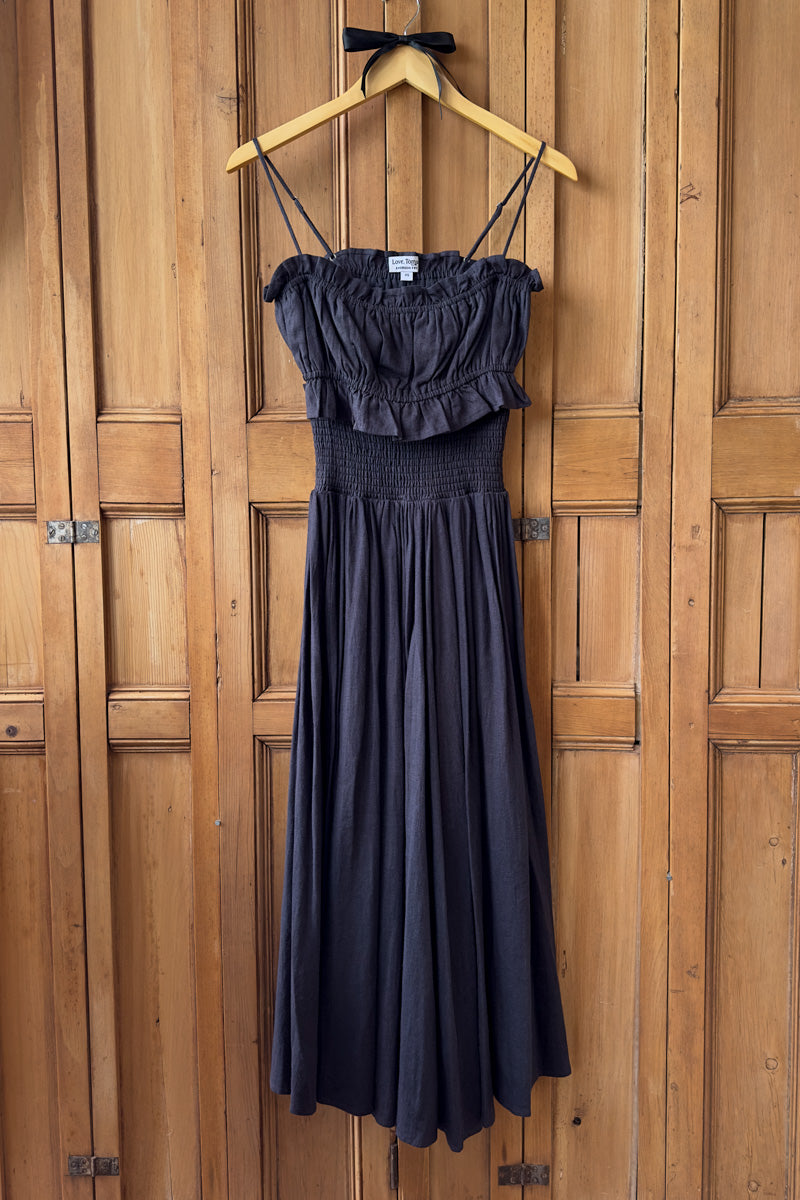Smocked Maxi Skirt - Midnight Linen