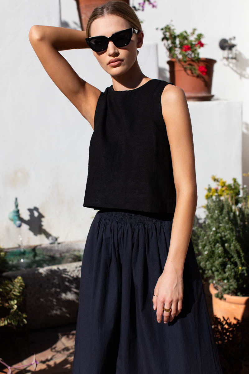 Studio Boxy Top - Jet Black Linen