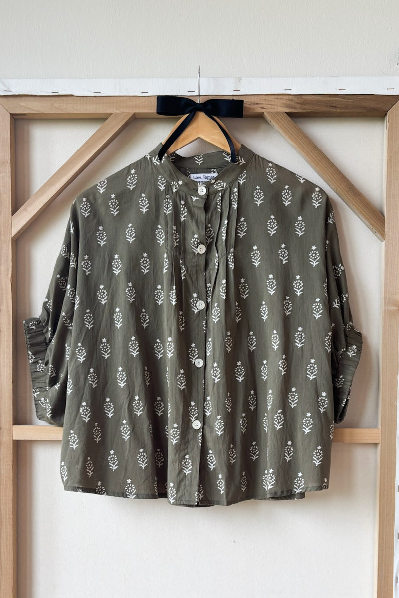 Mandarin Collar Top - Marguerite 2 Gothic Olive