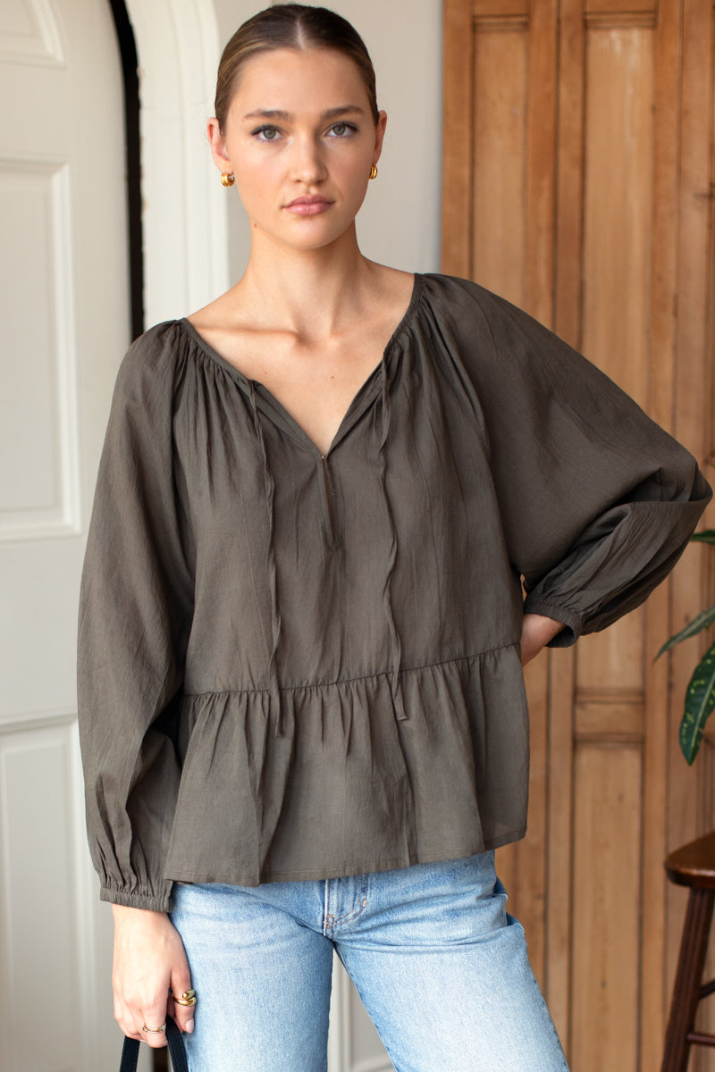 Lucienne Peplum Top - Olive Grove Organic