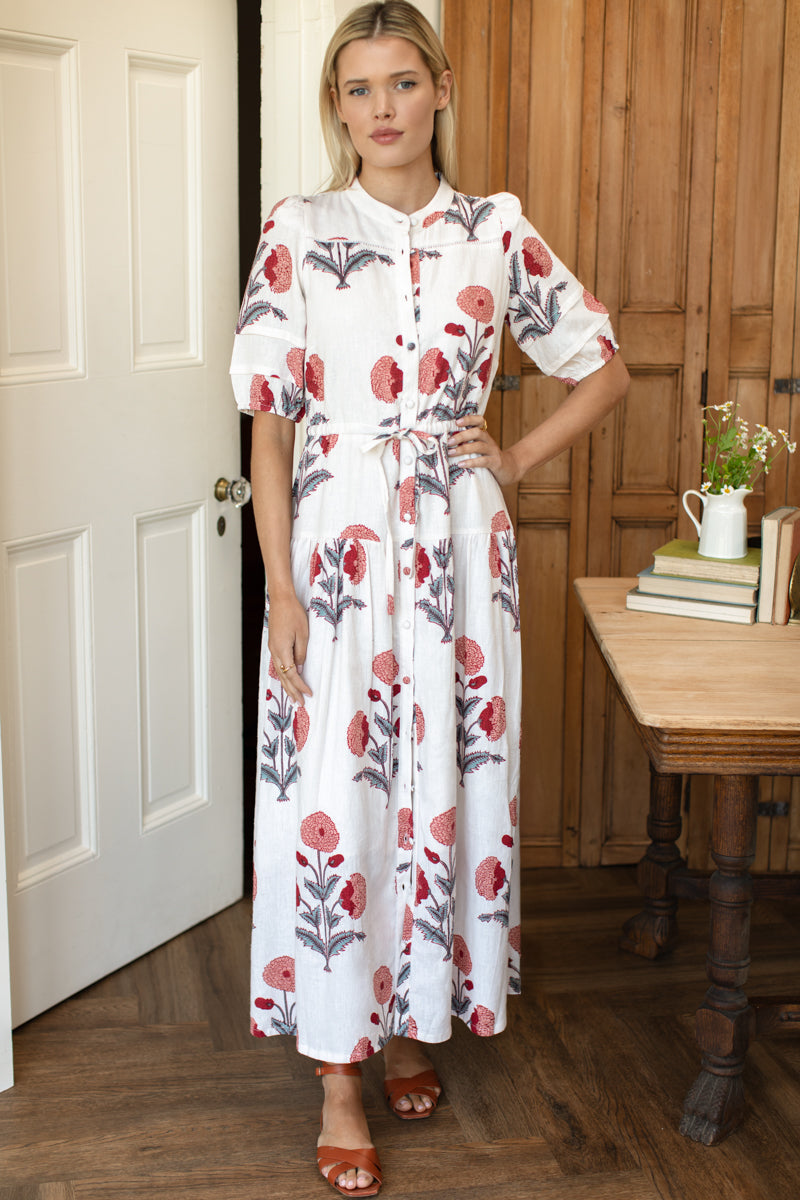 Lucy 4 Basque Dress - Blush Peonies Linen