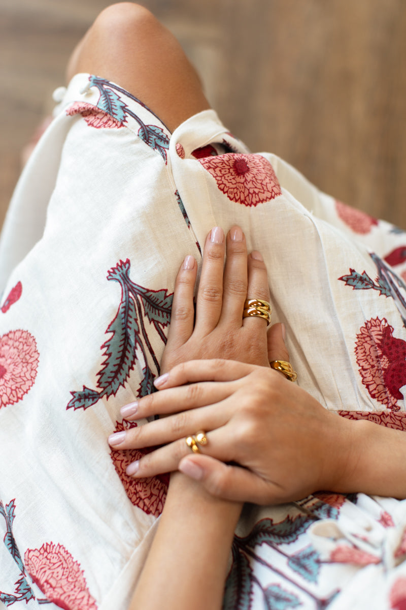 Lucy 4 Basque Dress - Blush Peonies Linen
