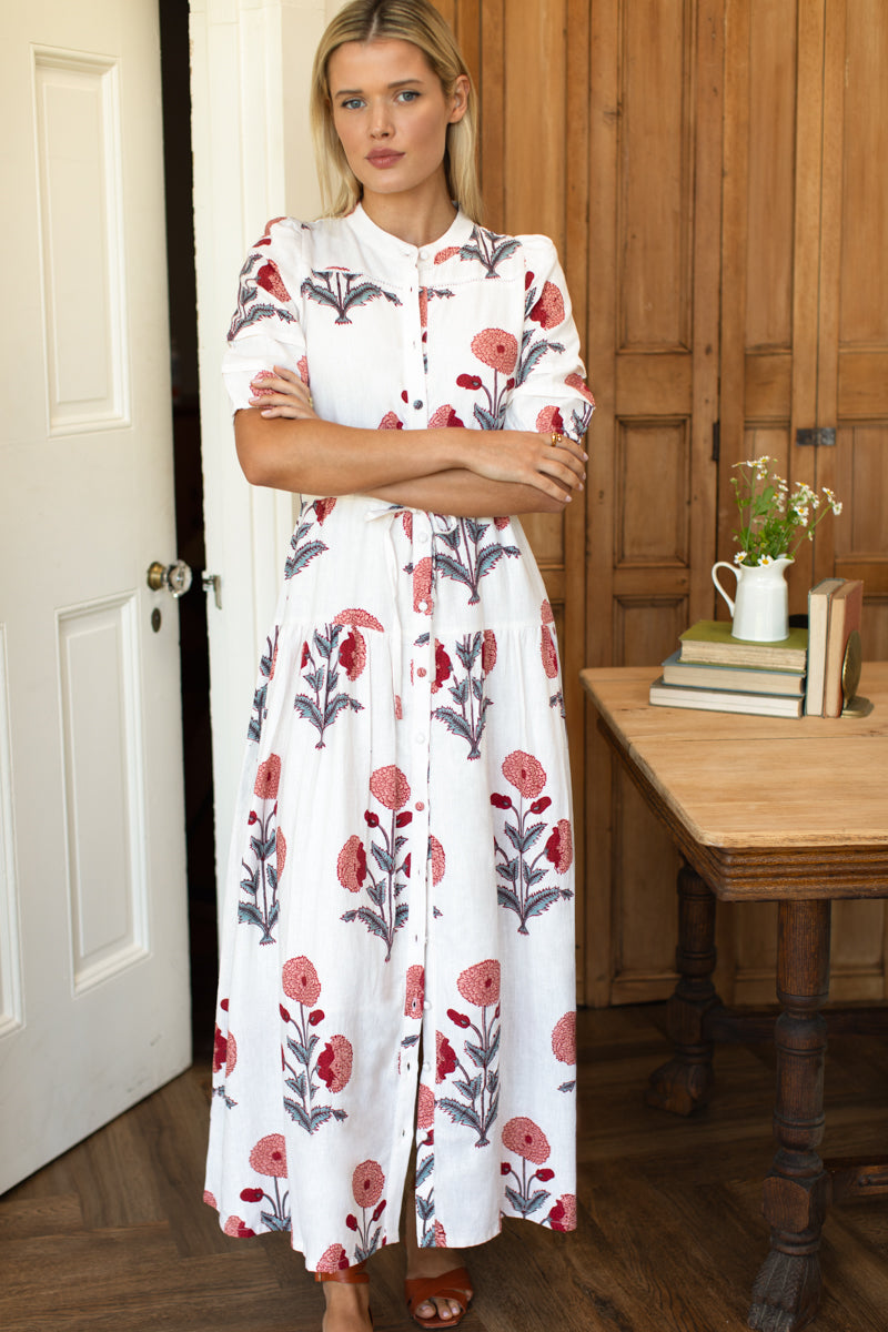 Lucy 4 Basque Dress - Blush Peonies Linen