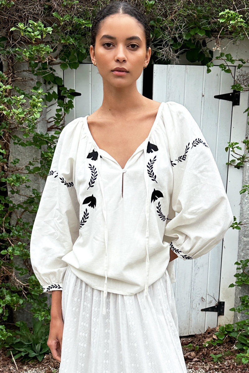 Lucy Dove Embroidery Blouse - Salt Organic