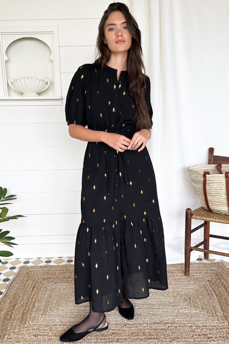 Lucy Dress - Gold Leaf Lurex Black