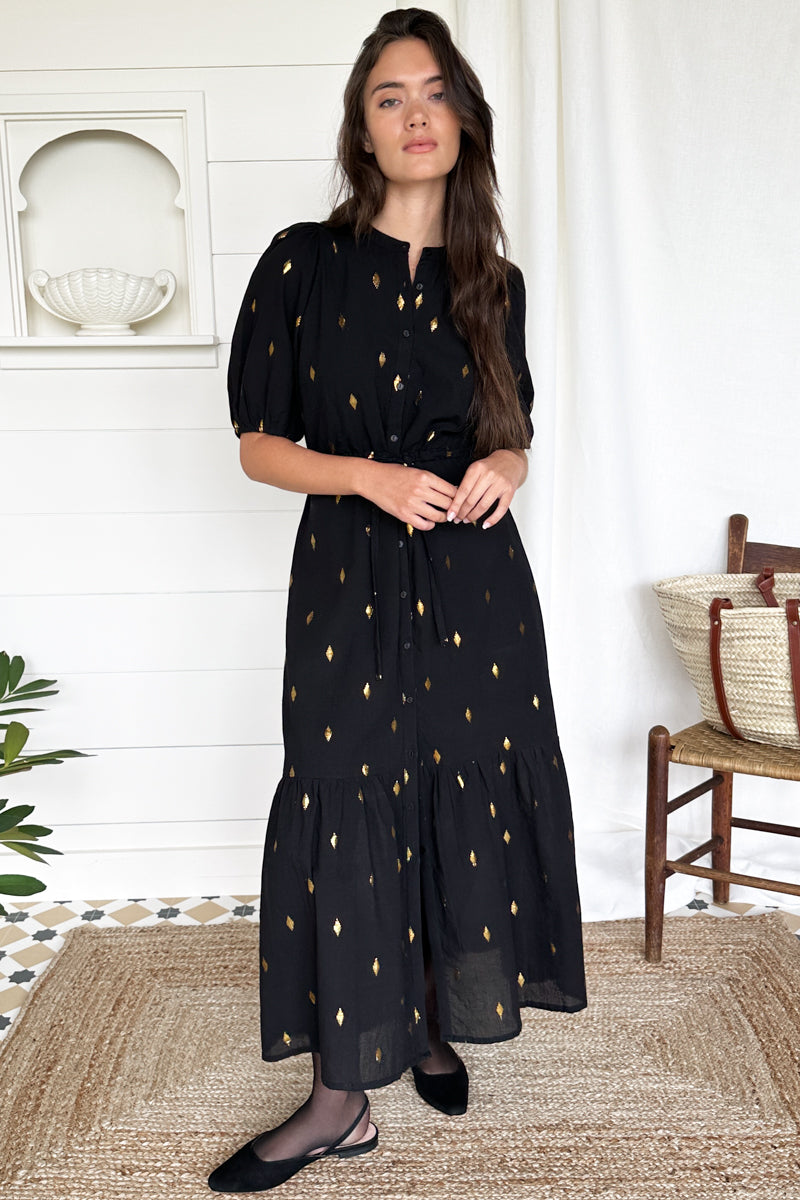 Lucy Dress - Gold Leaf Lurex Black M Lucy Dress - Gold Leaf Lurex Black M
