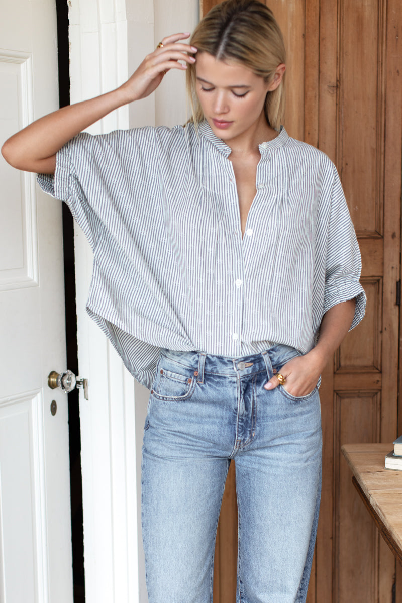 Mandarin Collar Top - Mandela Stripes