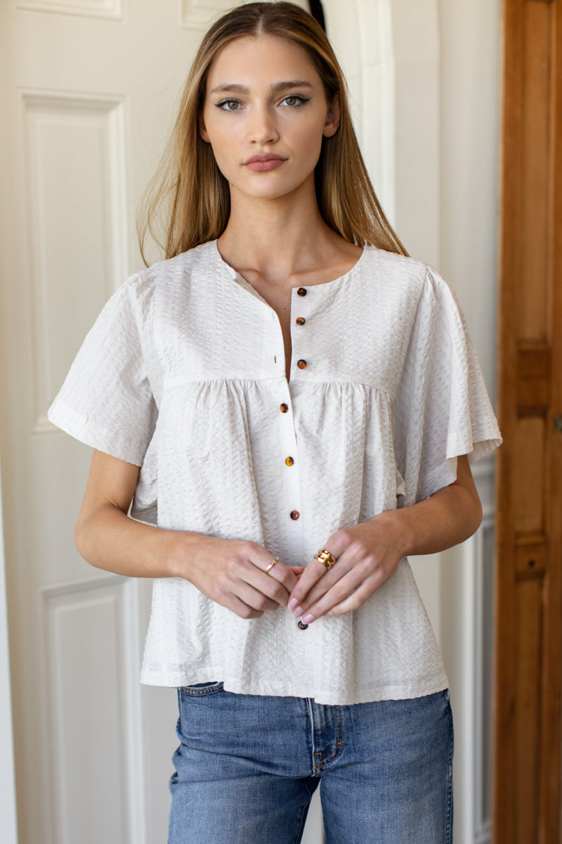 Marion Button Blouse - Natural Textured