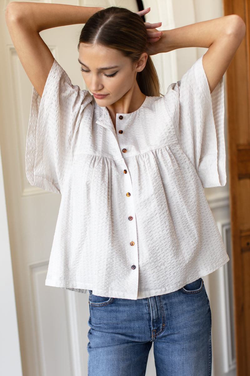 Marion Button Blouse - Natural Textured