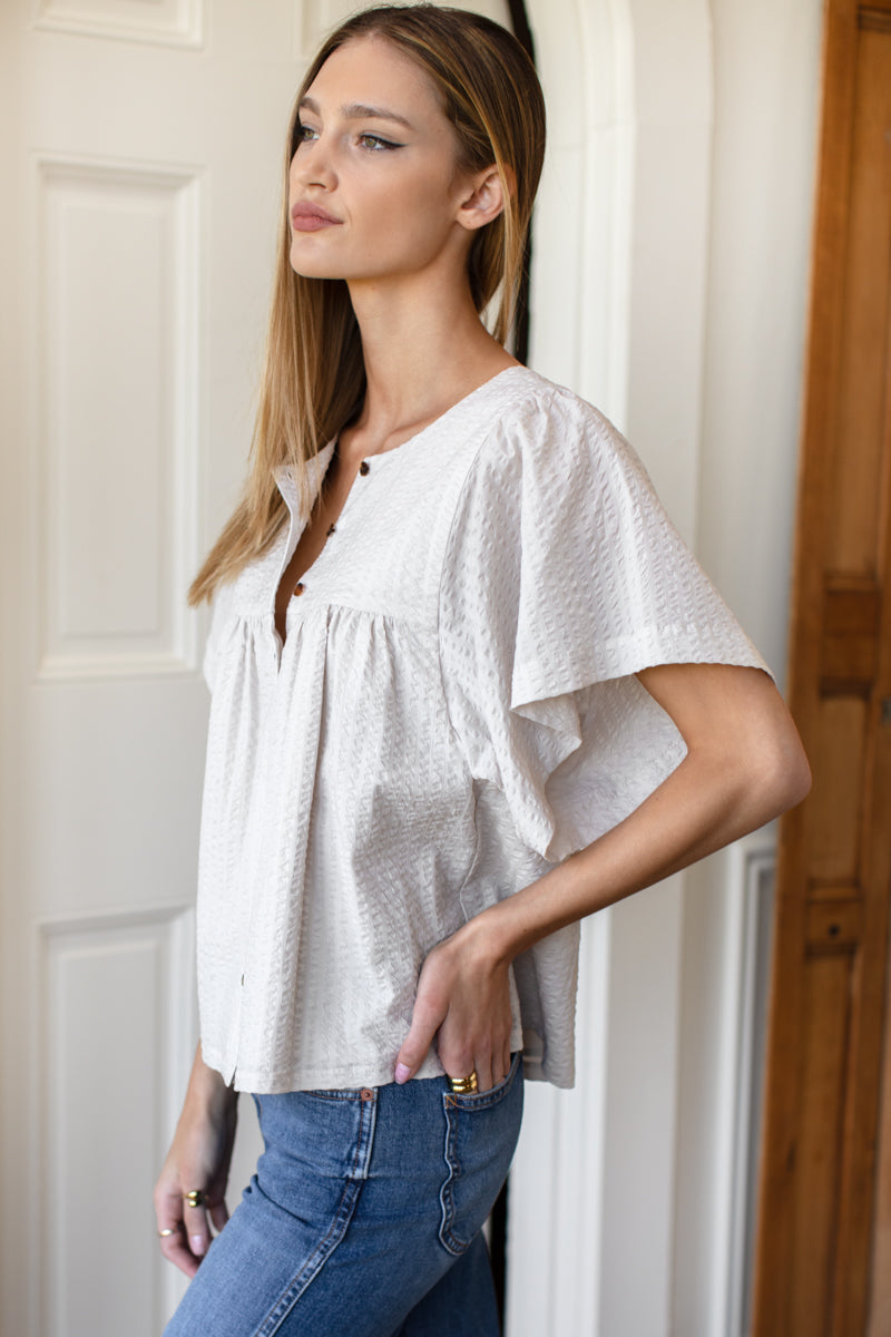 Marion Button Blouse - Natural Textured