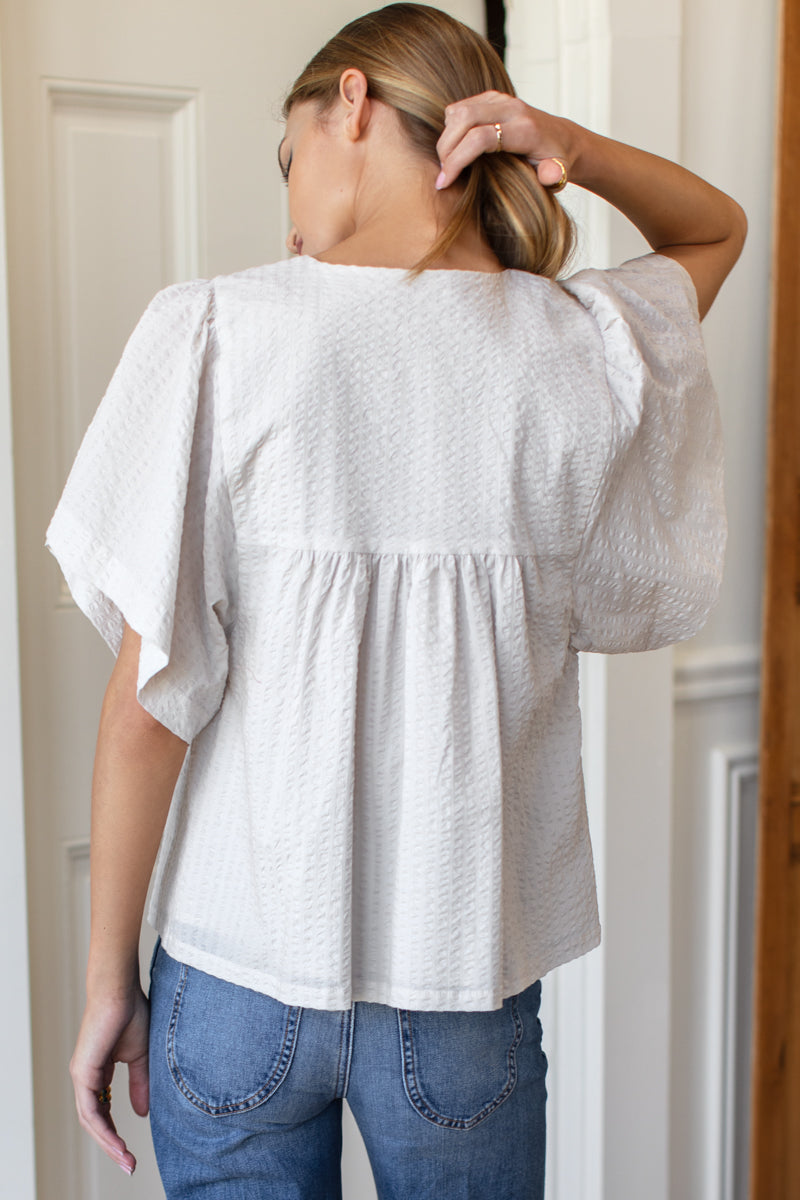 Marion Button Blouse - Natural Textured