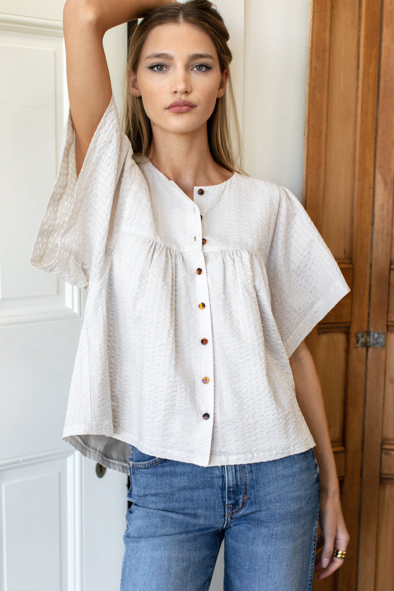 Marion Button Blouse - Natural Textured