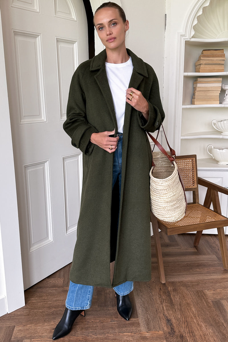 Maxi Overcoat - Army Wool