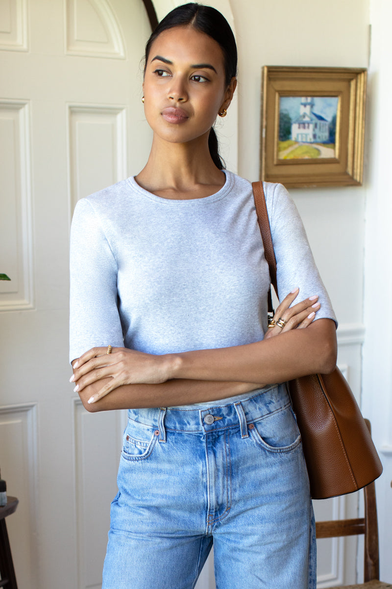 Organic Structured Tee - Grey Mix Rib Organic