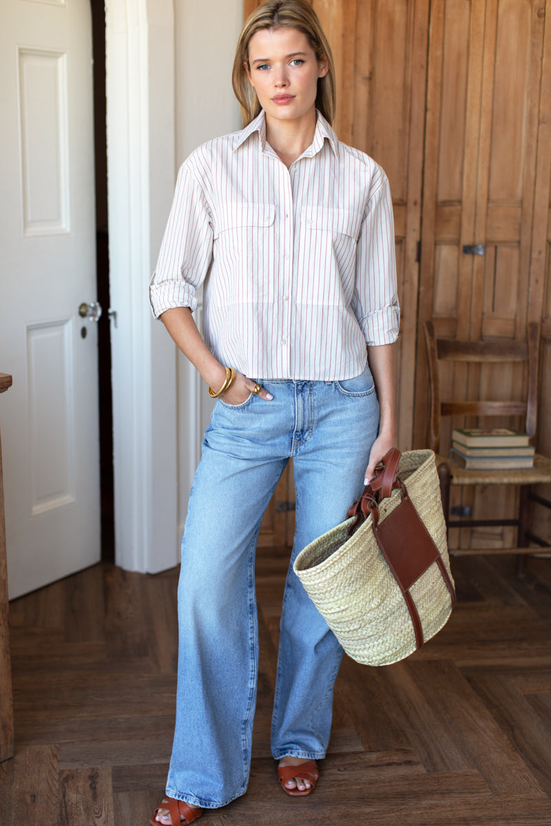 Oversize Pocket Shirt Short - Rust Stripe