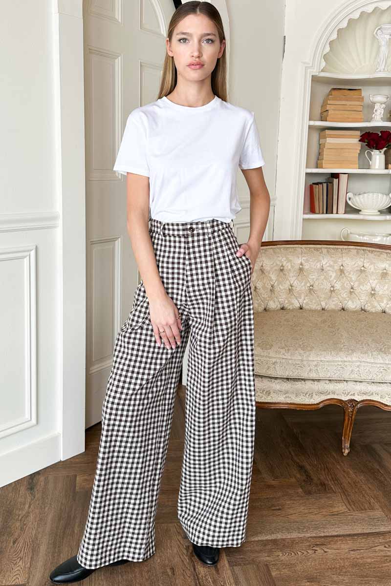 Studio Pleated Pant - Cocoa Gingham