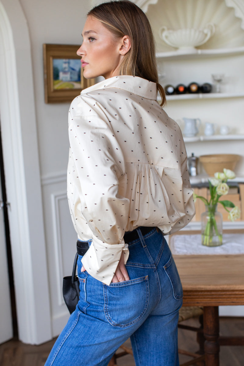 Pleated Wide Cuff Shirt - Tiger Print
