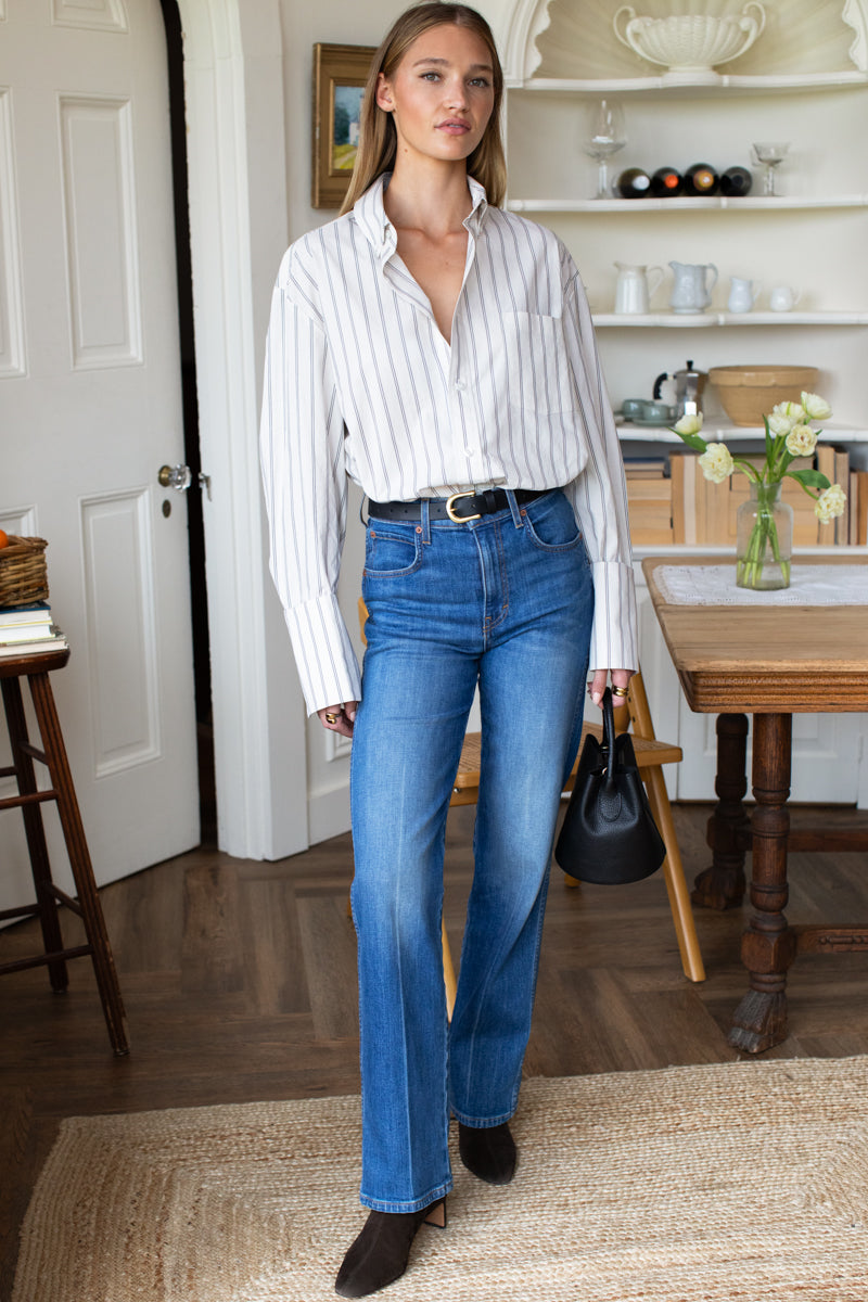 Pleated Wide Cuff Shirt - Cloudline Stripe Organic