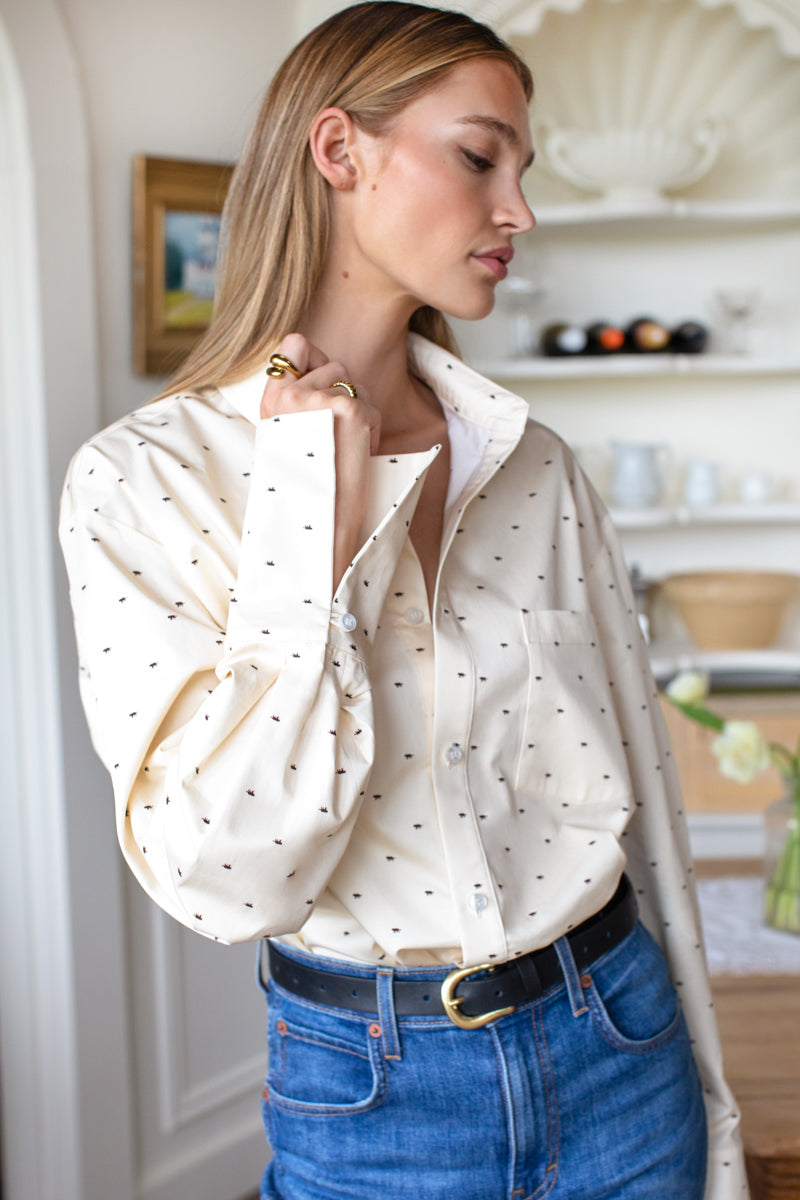 Pleated Wide Cuff Shirt - Tiger Print