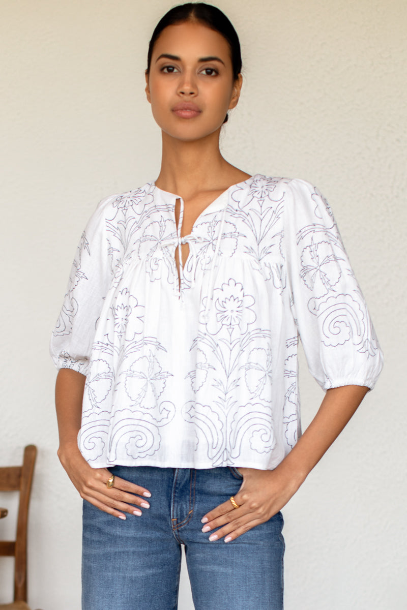 Puff Isla Top - Maeve Outline Indigo