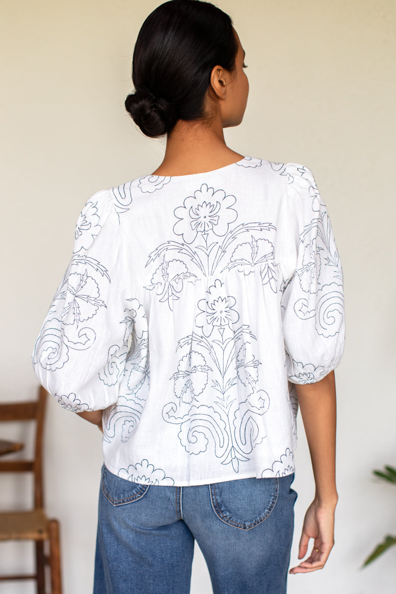 Puff Isla Top - Maeve Outline Indigo