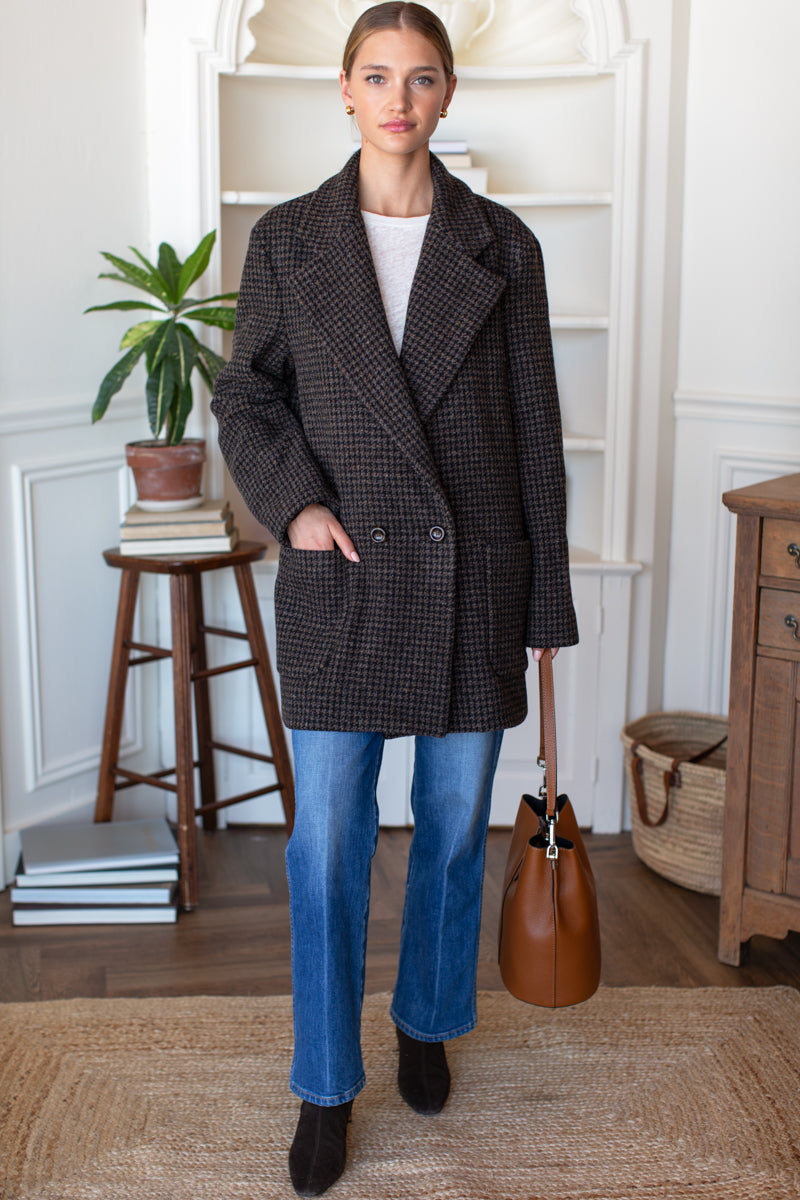 Relaxed Day Coat - Mocha Houndstooth