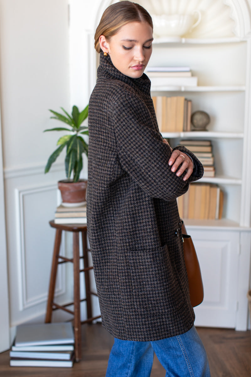Relaxed Day Coat - Mocha Houndstooth
