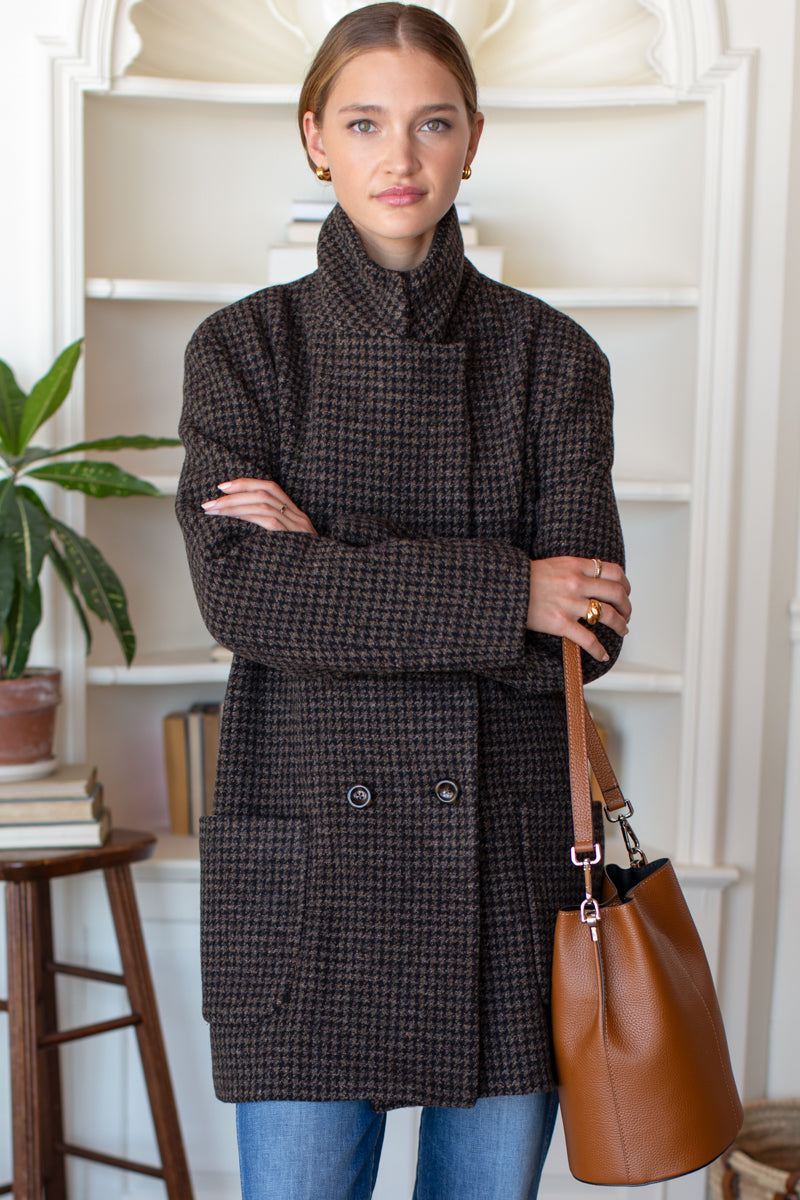 Relaxed Day Coat - Mocha Houndstooth