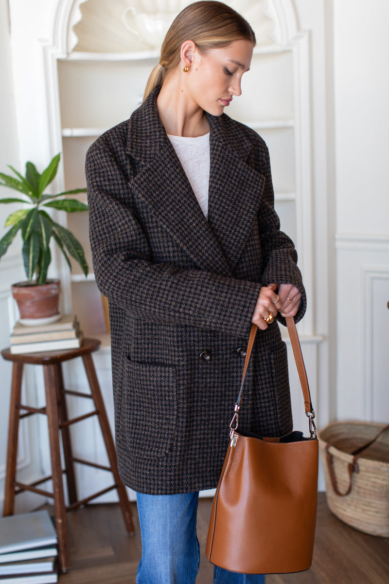 Relaxed Day Coat - Mocha Houndstooth