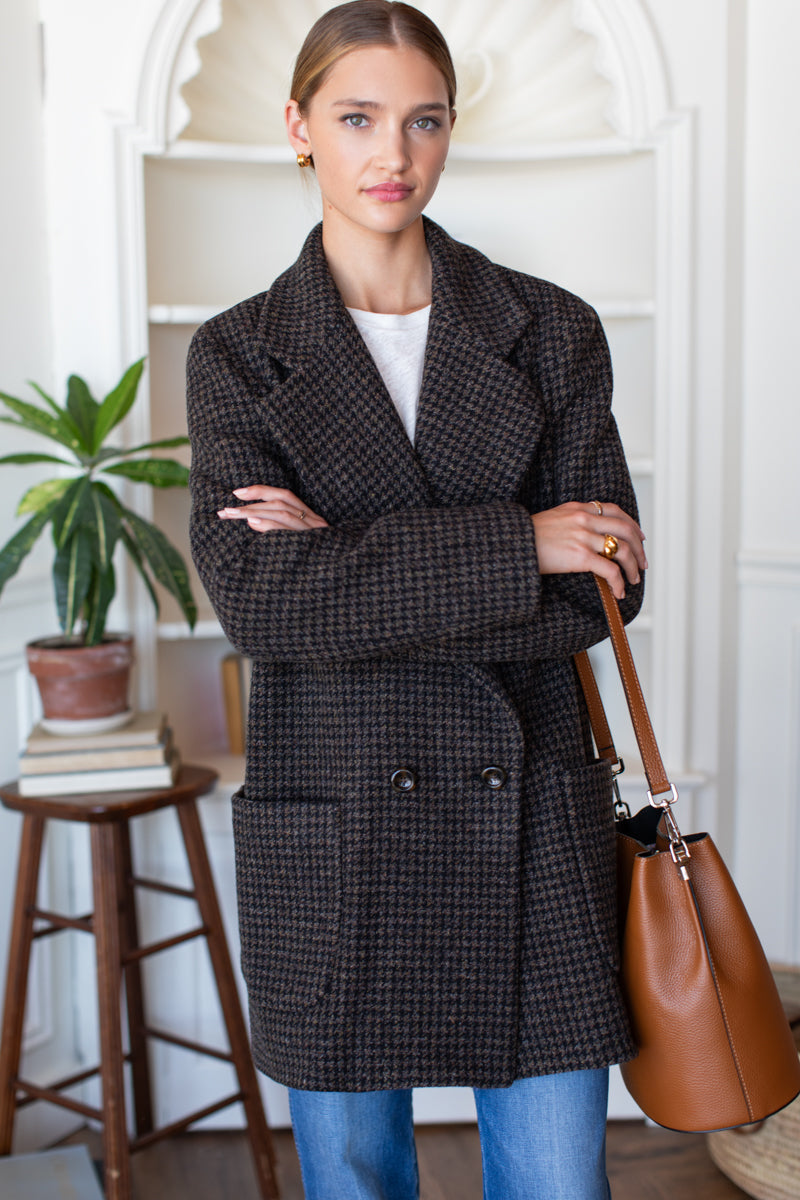 Relaxed Day Coat - Mocha Houndstooth