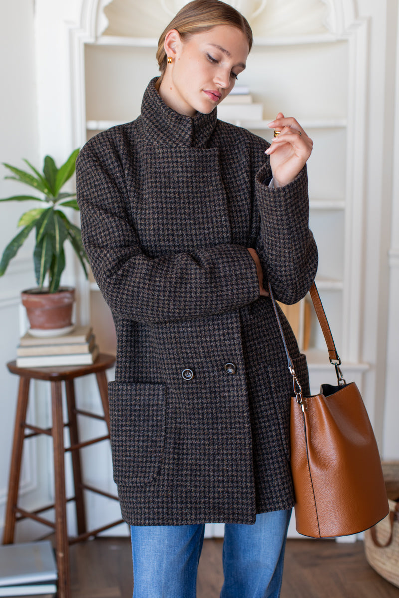 Relaxed Day Coat - Mocha Houndstooth