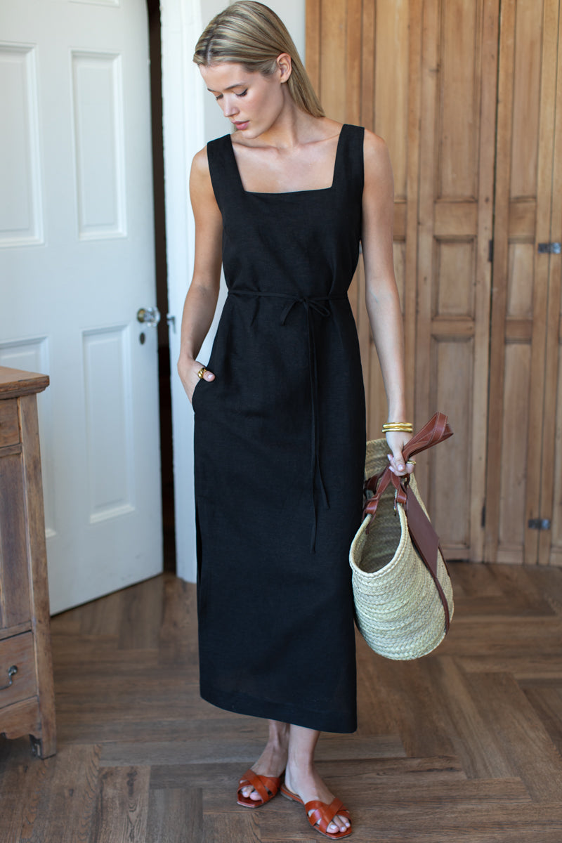 Roma Maxi Shift Dress - Black Linen XS Roma Maxi Shift Dress - Black Linen XS