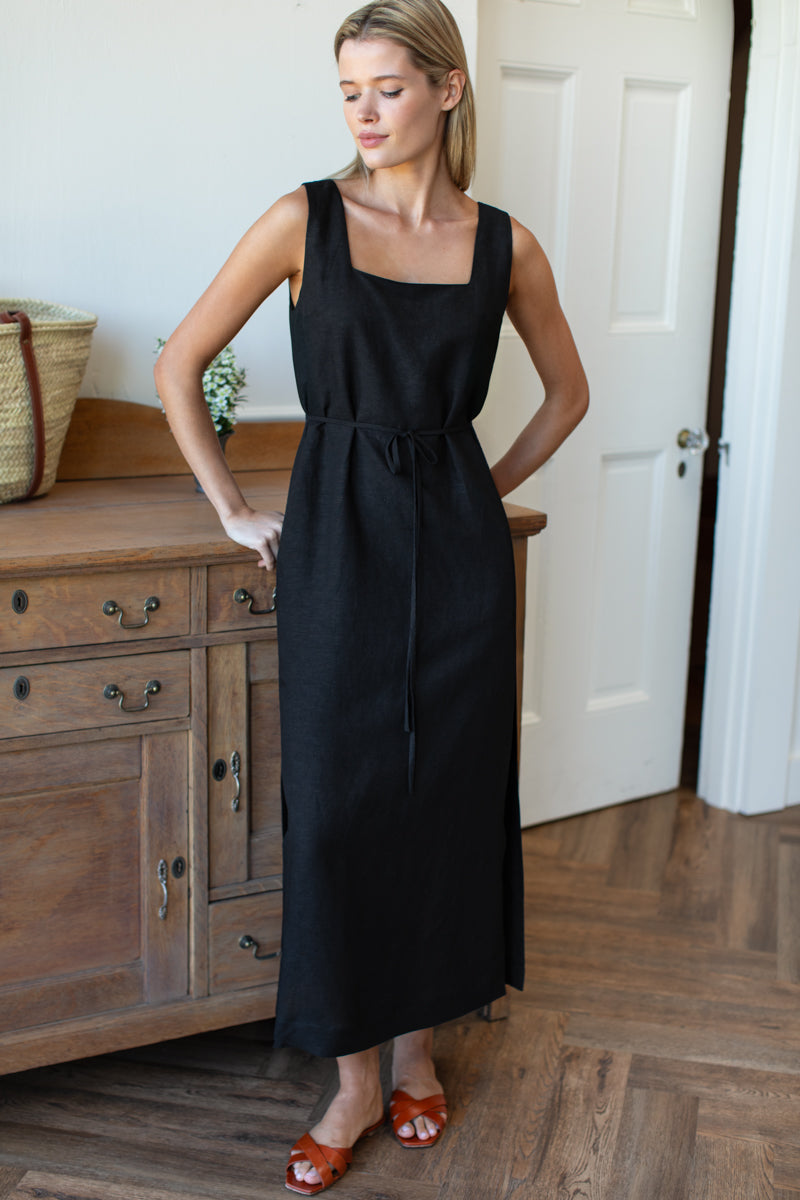 Roma Maxi Shift Dress - Black Linen XS Roma Maxi Shift Dress - Black Linen XS