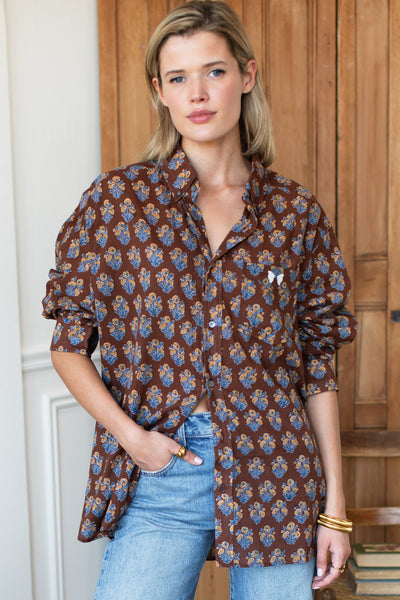 Ryan Shirt - Library Flowers Cocoa Organic