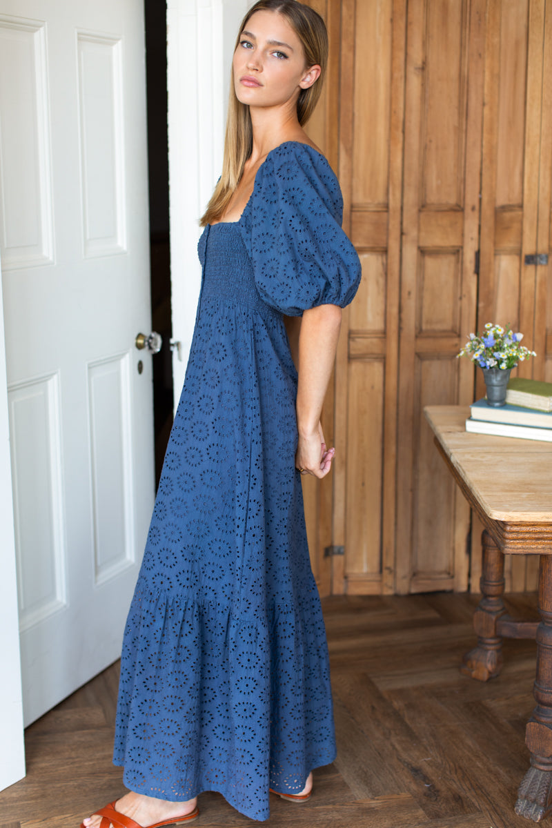 Santiago 4 Maxi Dress - Blue Indigo Eyelet