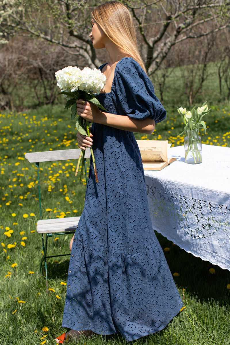 Santiago 4 Maxi Dress - Blue Indigo Eyelet