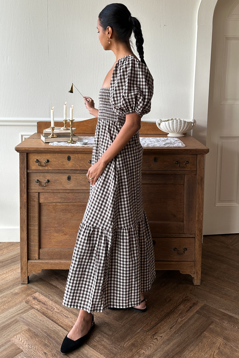 Santiago 4 Maxi Dress - Cocoa Gingham