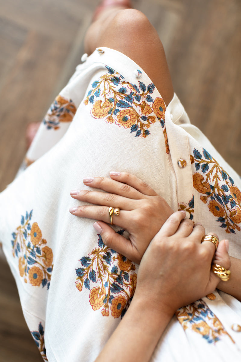 Santiago 4 Maxi Dress - Tomas Flowers Marigolds Linen