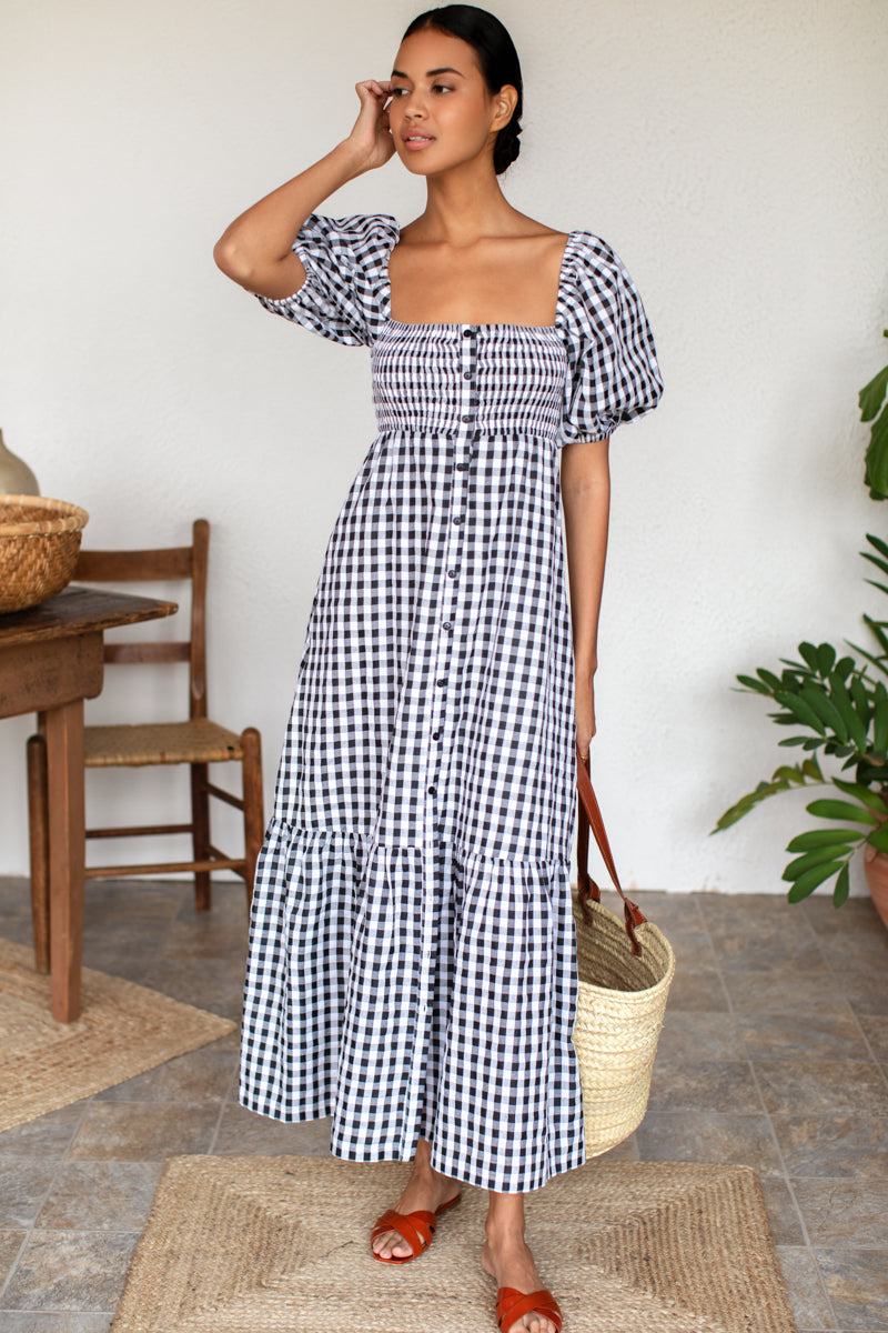 Santiago 3 Maxi Dress - Black + White Check