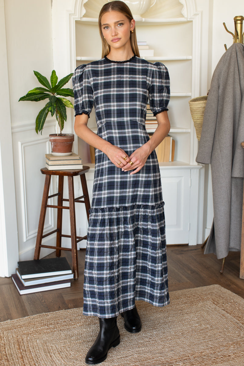 Saville Maxi Dress - Lapis Plaid